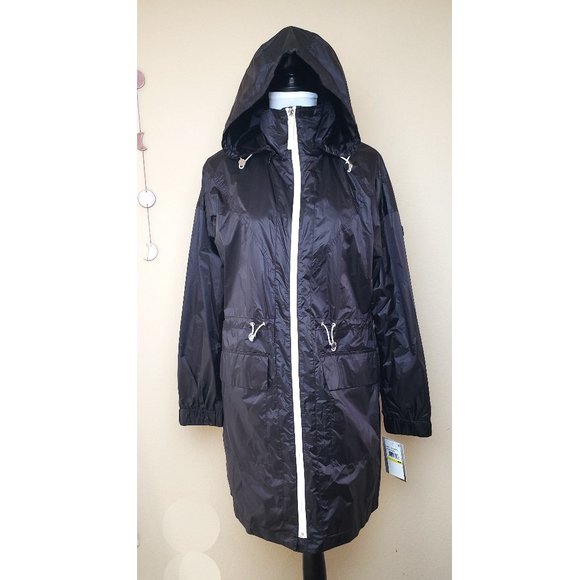 London Fog Women's Cinched Waist Long Windbreaker - Picture 2 of 8